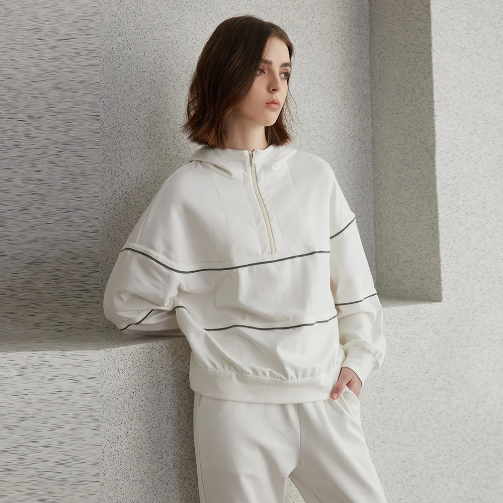 In Stock Luxury Pullover Zip Cotton Blend Ladies Clothes Women's Clothing  Wholesale Sweatshirt Women Hoodies for Women