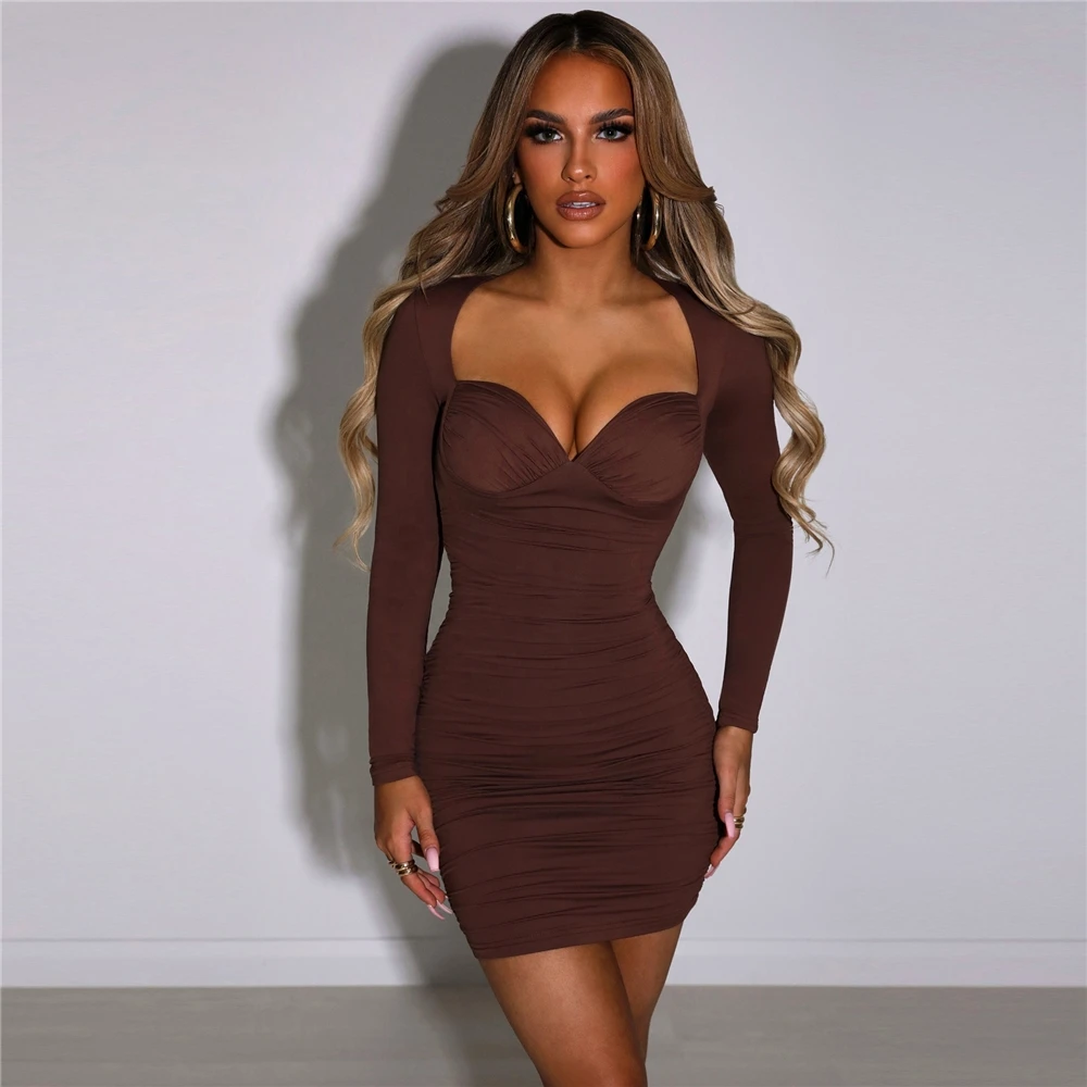 kc winter and autumn outfits one piece dinner party club wear long sleeve bodycon corset korean dresses new fashion lady dress