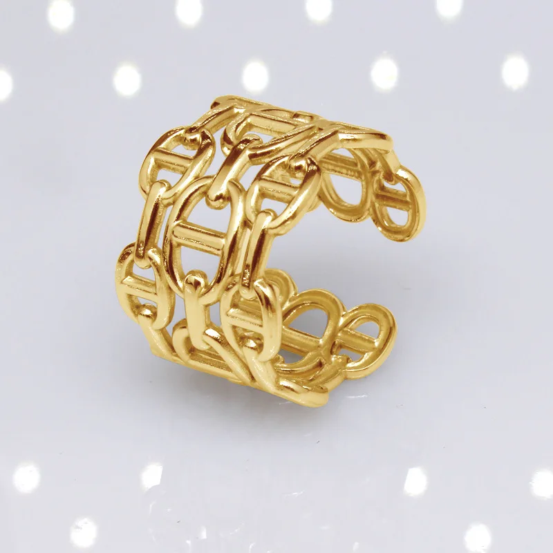 Foreign Trade Style Exaggerated Chain Stainless Steel Rings Jewelry Men Women Open Adjustable Hand Jewelry