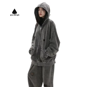 Women's Blank Break Oversized Hoodies Custom Destruction Long Sleeve Heavy Weight With Pocket Women Hoodie