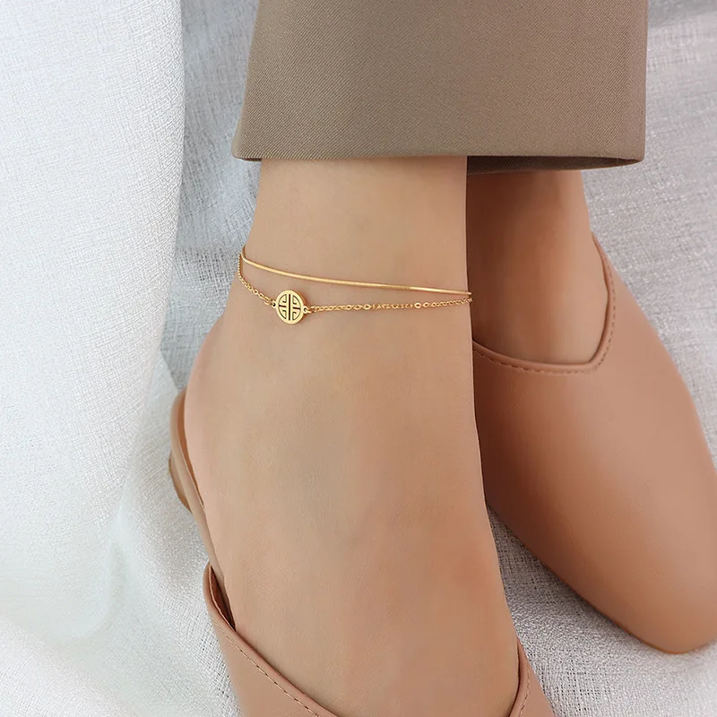 18K Gold Titanium Steel Anklet - Waterproof & Stylish