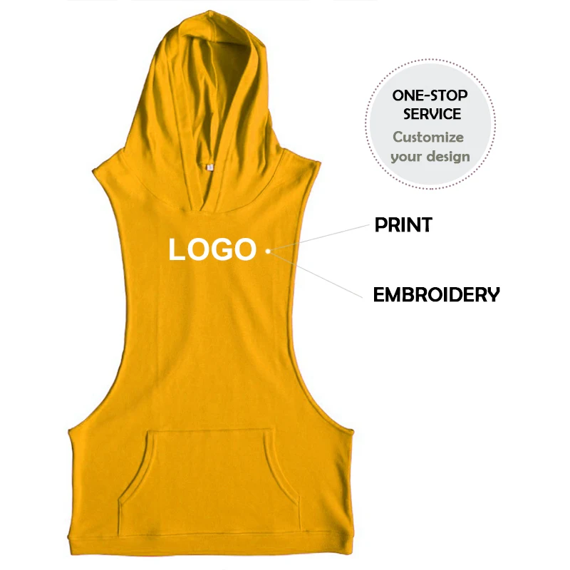High Quality Custom Gym Workout Tank Tops Hooded Men Fitness Sports Sleeveless Vest Hoodie Shirt