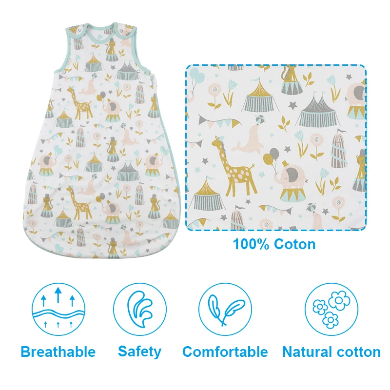 Wholesale 1.5 Tog Baby Sleep Sack 100 Cotton Printed Sleeveless Zipper