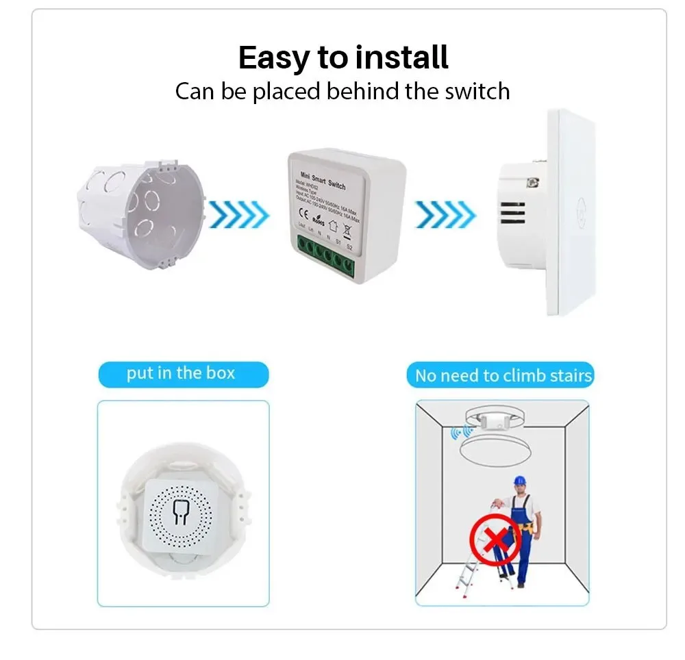 Bingoelec Mini Smart Switch No Buttons Breaker Tuya Google Voice Smartphone Control Smart Light Switch