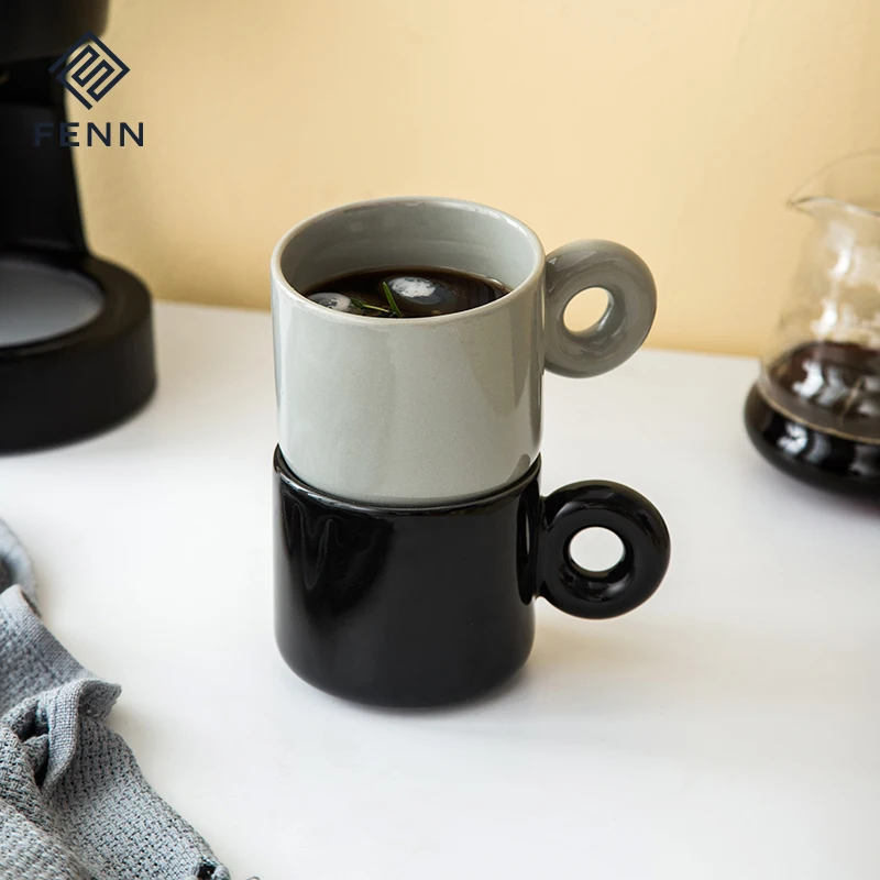 FENN nordic ceramic manufacturers glossy black porcelain unique cute coffee mug wholesale ceramic mug custom gift mugs