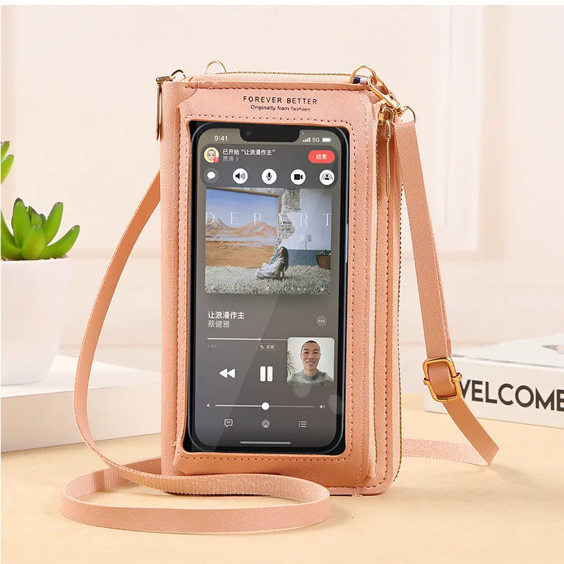 Touch Screen Phone Pouch Sling Leather Touch Screen Cell Phone
