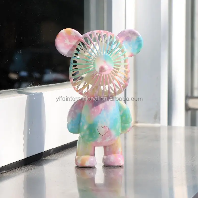 Mini Bear Hand Rechargeable Fan Colorful Gradient Electroplating Fans
