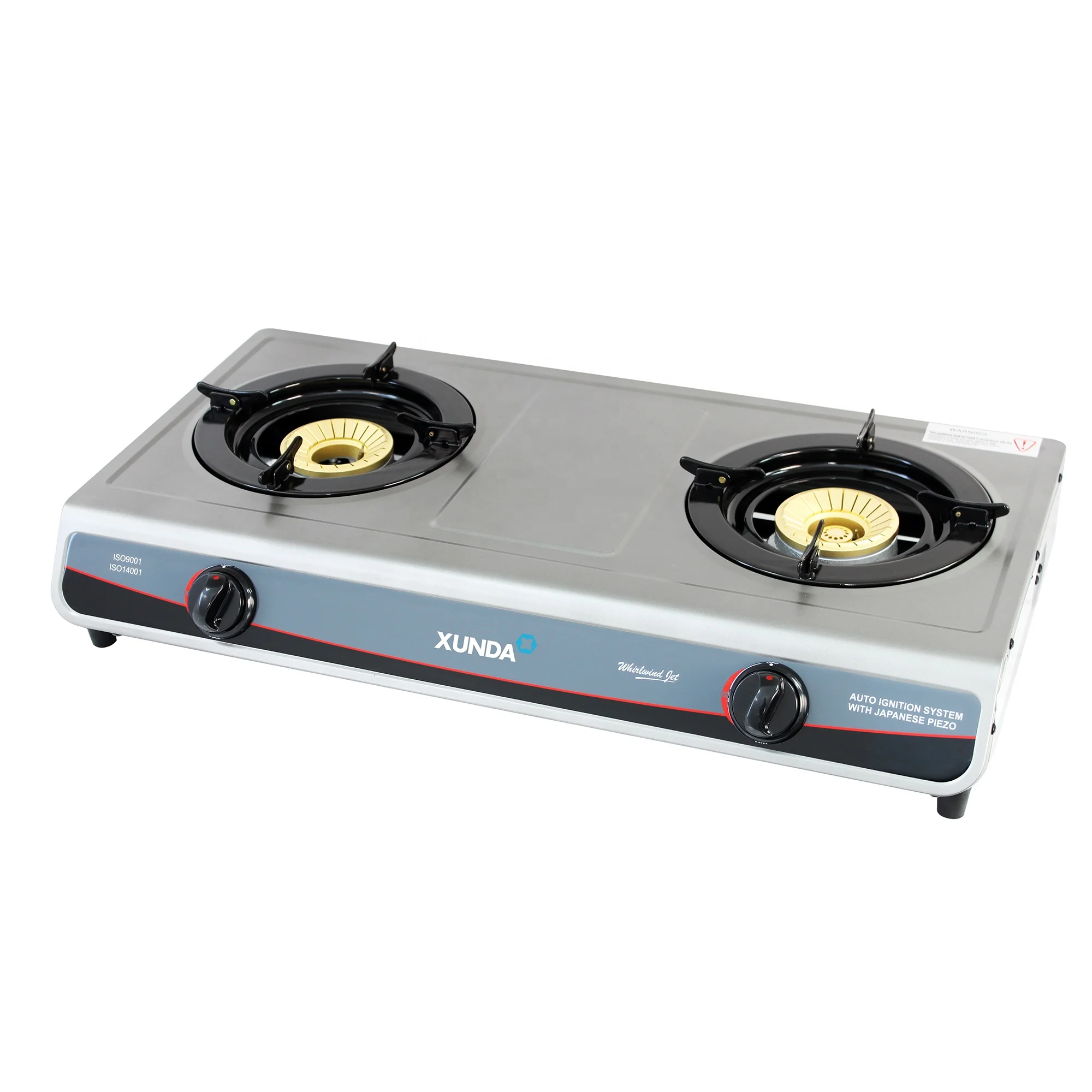 Xunda China Stainless Steel 2 Burner Gas Cooker Wok Industrial Table Top Gas Stove for Home