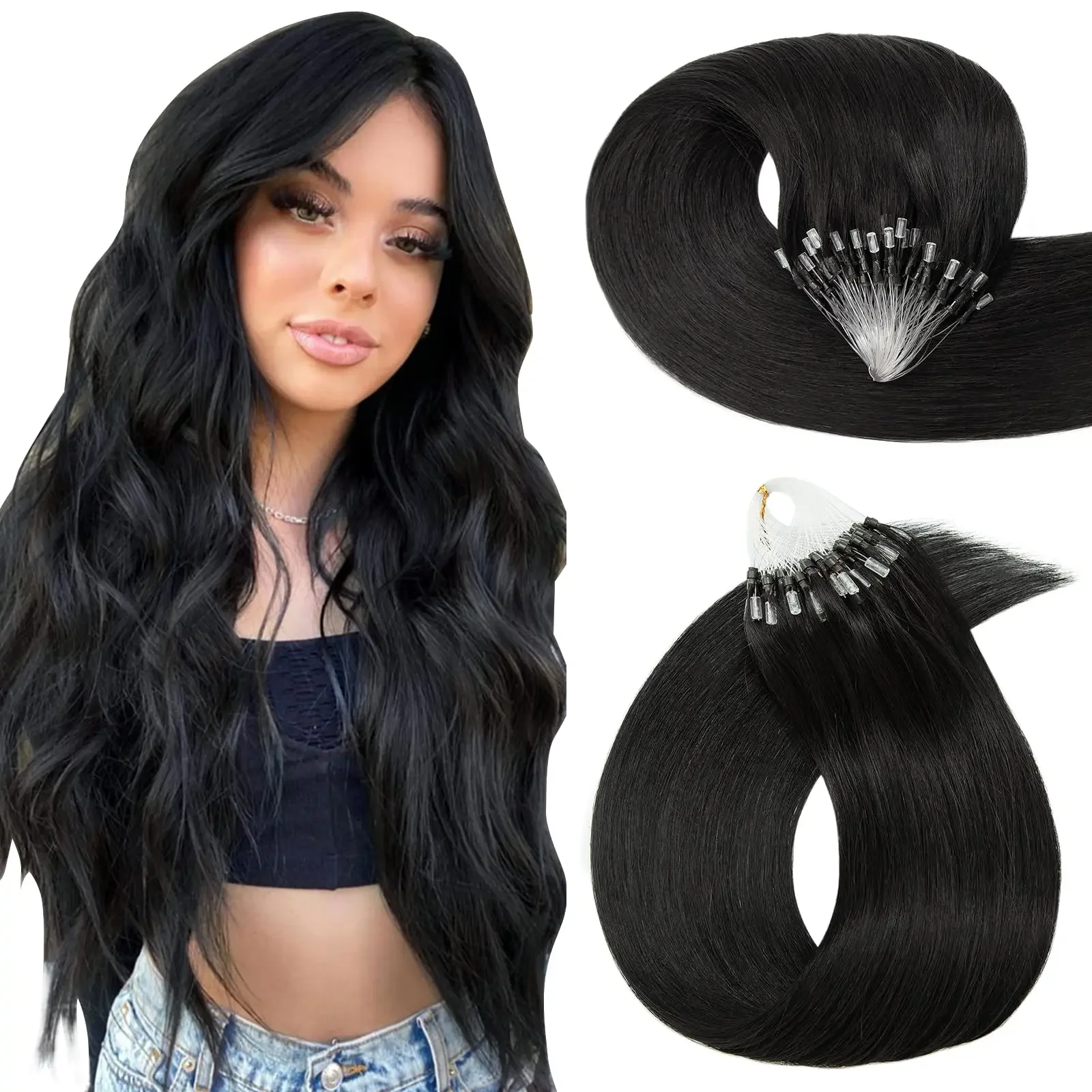 Extension per capelli lisci Micro Loop Capelli umani neri naturali Extension per capelli Micro Link Parrucca umana 50 fili/confezione per donne_voghion.com