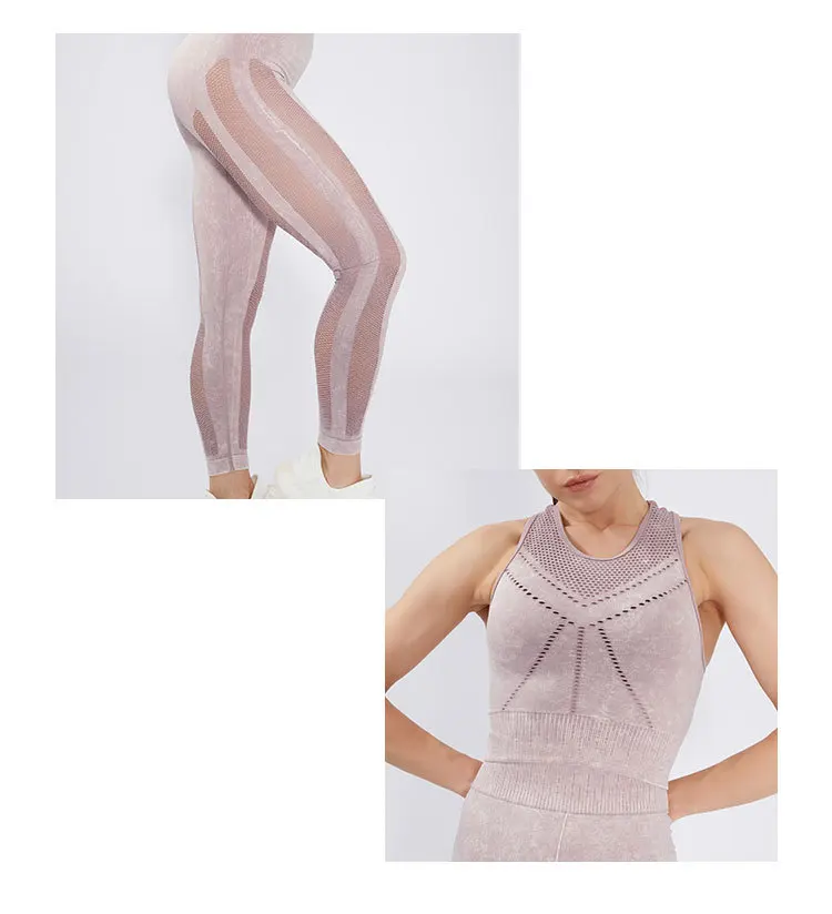 OEM Custom Seamless Washed Yoga Set Bra Leggings  Breathable Tight Fitness Women Sports GYM Run Yoga  High Waist Women Yoga Sets