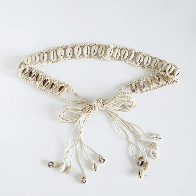 Ethnic Style Woven Boho Waistband for Ladies Dress New Knitted Boho Shell Rope Chain Belts for Women Wax Cord Waist Chain Belt Ethnic Style Woven Boho Waistband for Ladies Dress New Knitted Boho Shell Rope Chain Belts for Women Wax Cord Waist Chain Belt