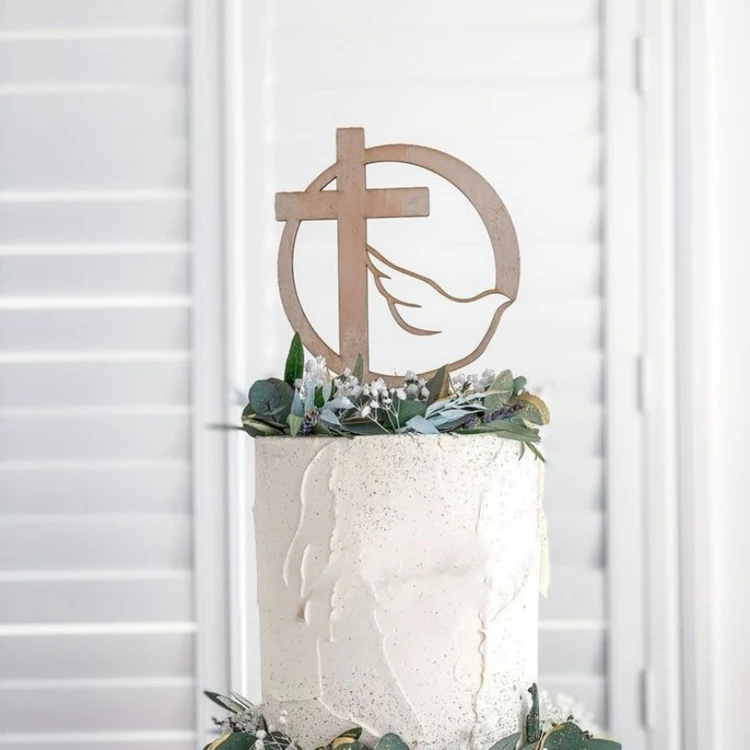 Hstyle Religious Cake Topper Cross With Dove Holy Spirit Topper Confirmation Topper Baby Shower Baptism Wedding Decor PQ187
