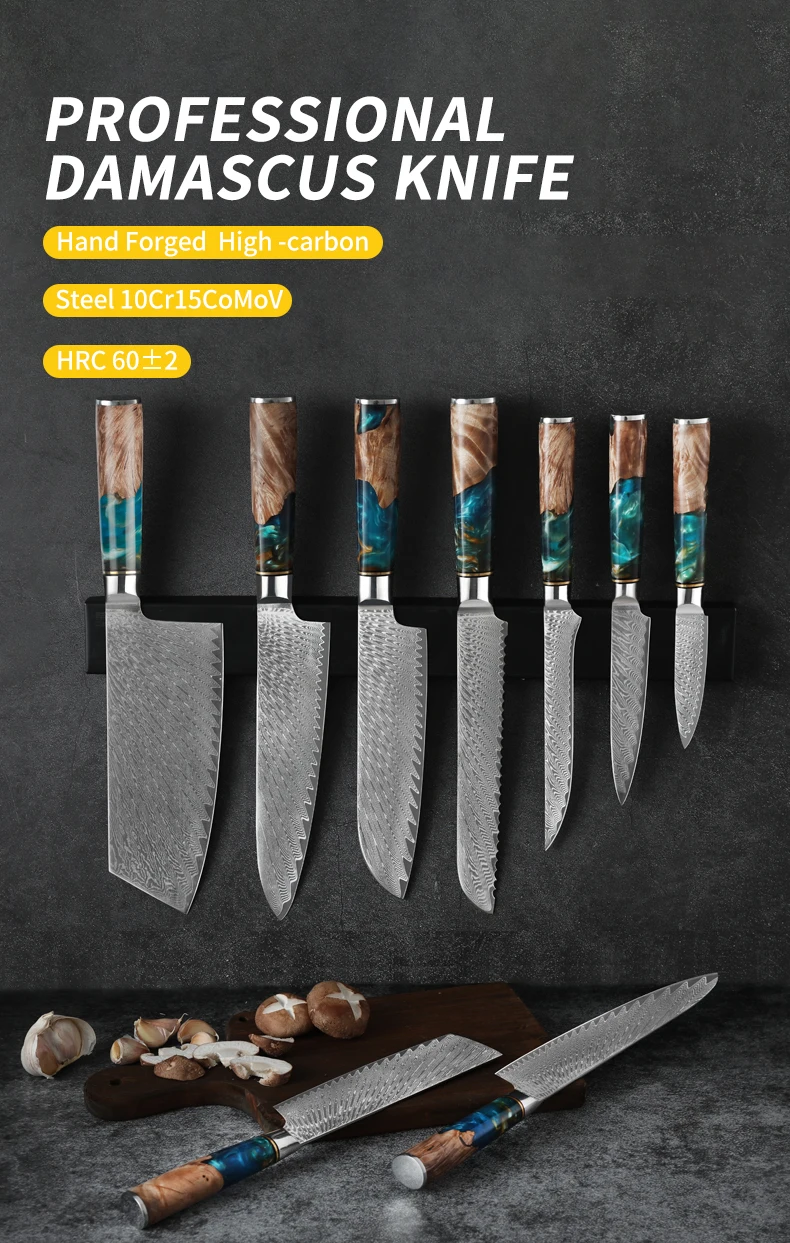 Chef Cooking 67layers VG10 Damascus Knife Set Japanese Kitchen Knives  Blue Resin Handle Damascus Steel Knife