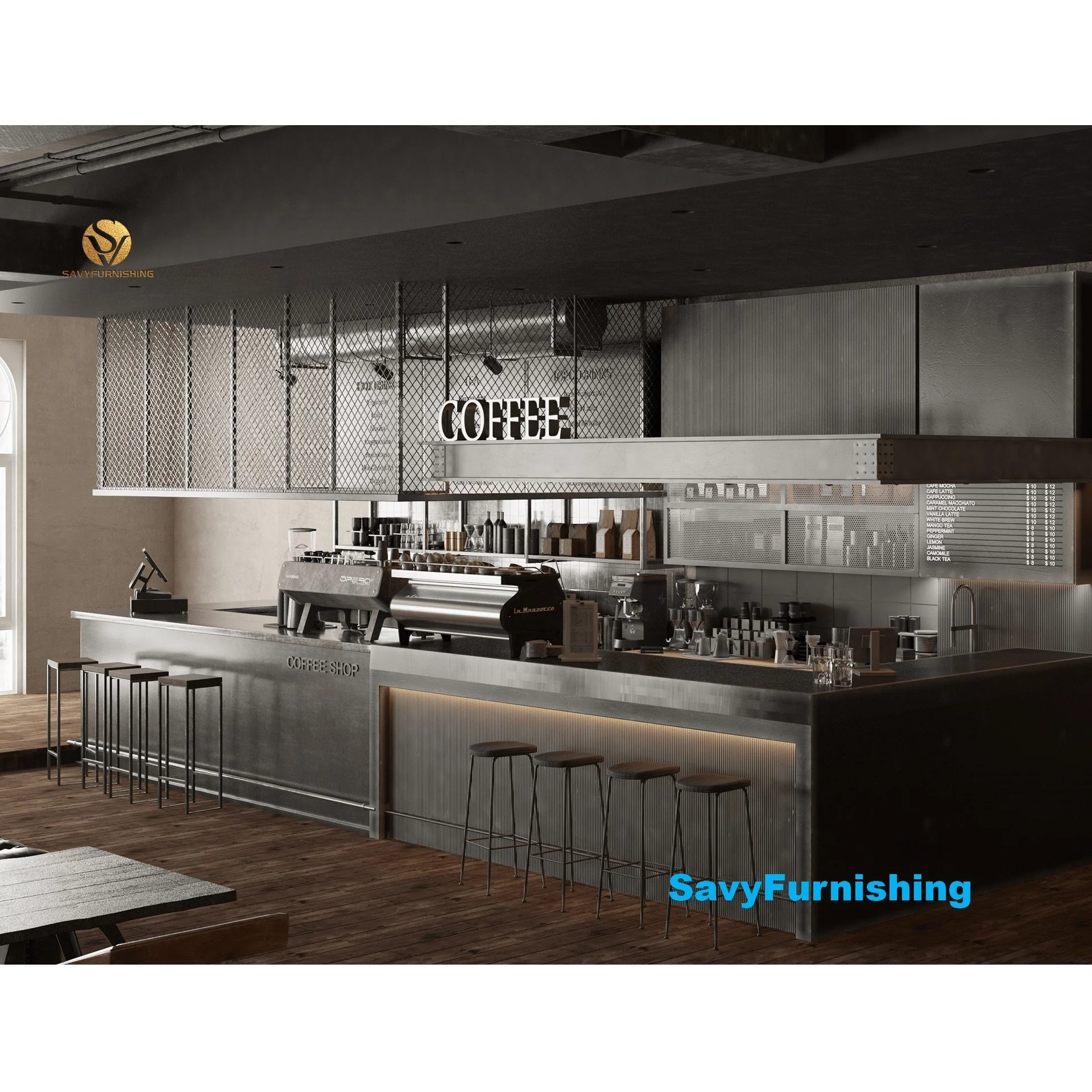 Industrial Coffee Shop Interior Design Commercial Coffee Bar 3D Design ...