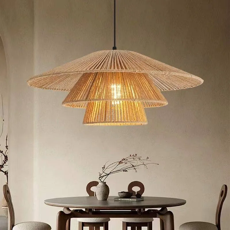 Hampremsa-restaurangljuskrona, vintage, zen-teverkstad, japansk wabi-sabi-stil, hotell, matsal, boende, barlampa från Kina, 1 år