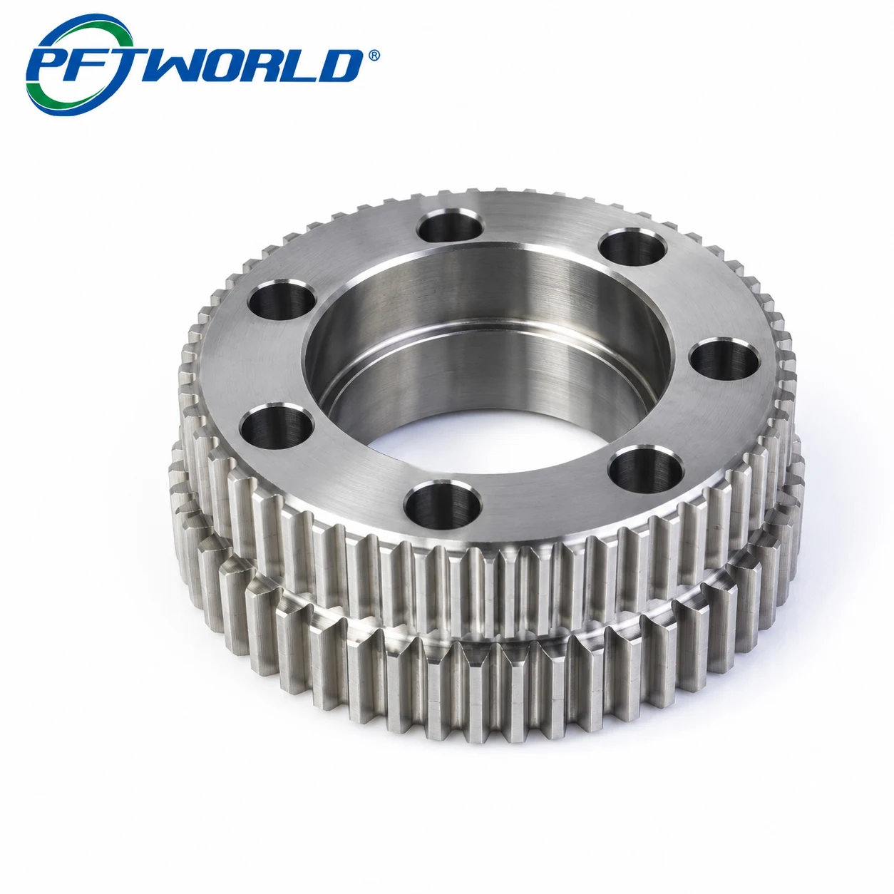 Custom Stepped Flanged Spur Gear with Large Bore and Mounting Holes for OEM Industrial Machinery Power Transmission