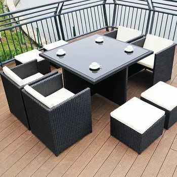 Modern Outdoor Leisure Set Durable Metal Tea Table and Umbrella Waterproof and Sunproof for Villa Courtyard Garden