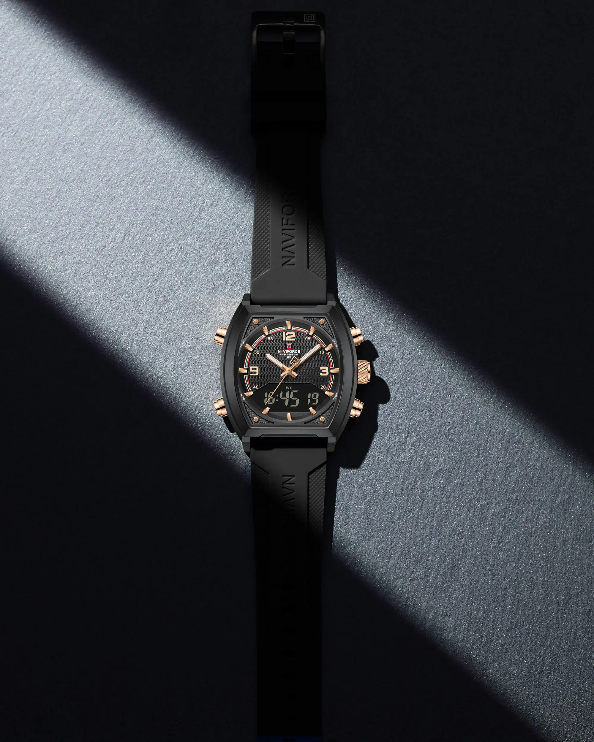 NAVIFORCE 9242男士手表新款防水时尚石英液晶数字显示手表Relogio女性化钟表