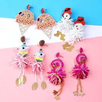 Kaimei Cute Lobster Snowman Beaded Earrings For Women Elegant Fashion Handmade Statement Earrings Jewelry Christmas Earrings