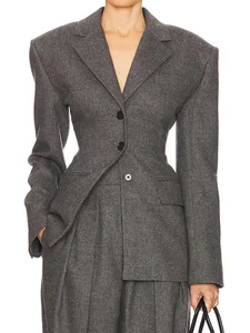 Women's High Quality Light Luxury Wool Blazer Woven 2026 Autumn New Hand Embroidery Single Button Tight Waist Gray Coat