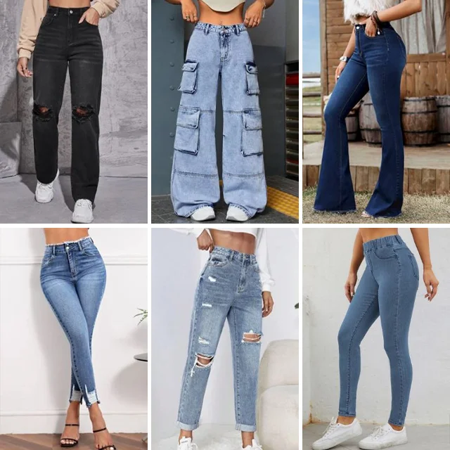 2024 оптовая продажа Сексуальные облегающие Женские джинсы с завышенной талией Свободные повседневные Смешанные случайные поставки