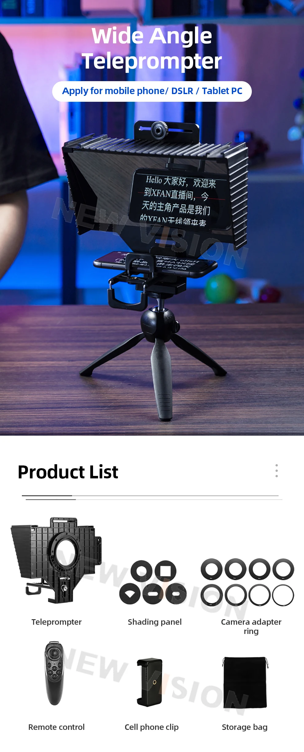 Pronstoor T3 Phone DSLR Recording Mini Teleprompter Portable Inscriber Mobile Teleprompter Artifact Video With Remote Control