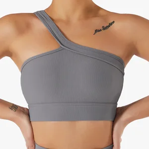 TOPKO Single Shoulder Integrated Back Sports Fitness Yoga Bra for Women