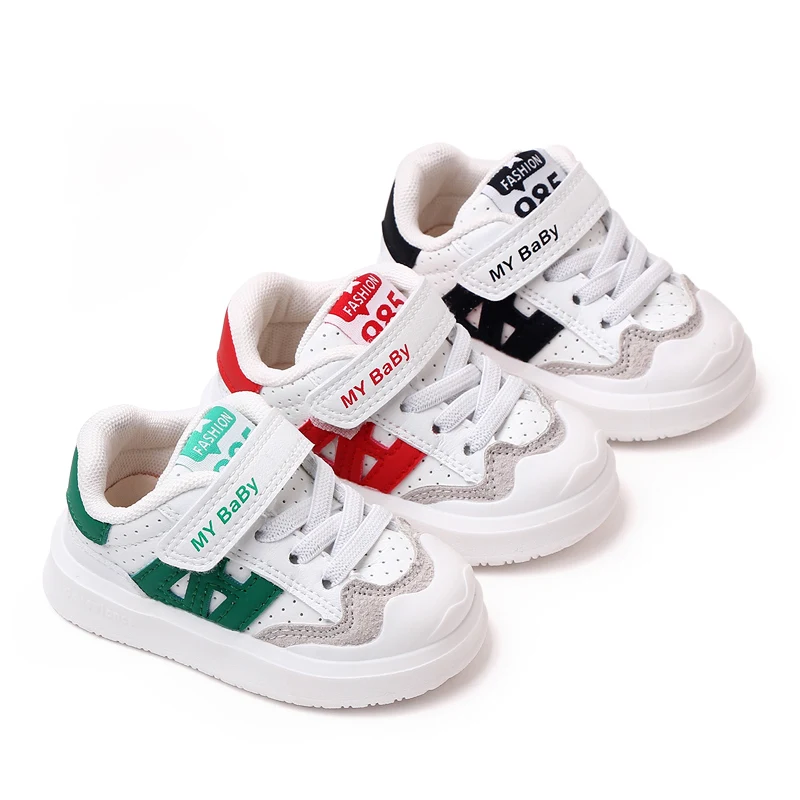 New Arrival Soft PU Leather Sport White Toddler Kids Baby Casual Shoes 2023