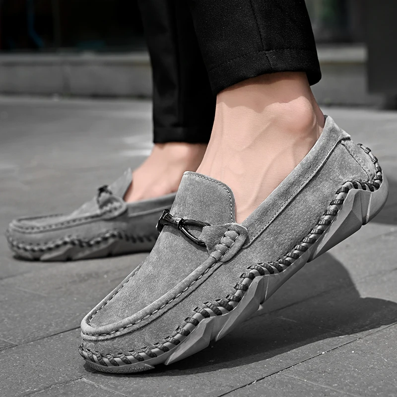 Men's Soft Moccasin Driving Loafers Suede Boat Shoes Fancy Men's Casual Genuine Leather Loafers