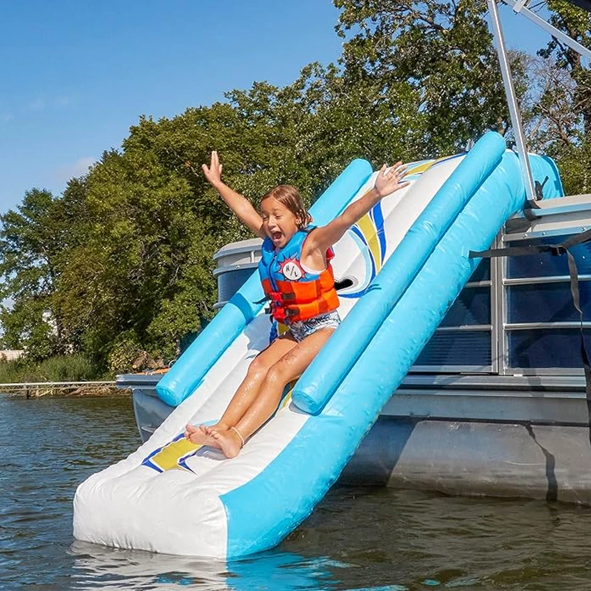 Dock Inflatable Pontoon Boat Slide With Ramp Inflatable Water Slide ...