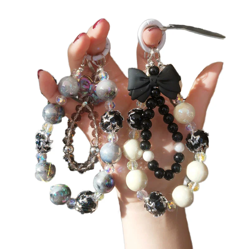 2 Breloques Téléphone En Perles - Nœud Papillon, Fleurs - Dragonne Esthétique Pour Portable, Sac à Dos (Filles, Femmes)