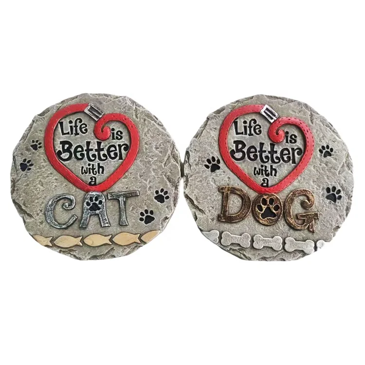 Pet  cate and dog graveyard mark or garden memorial stone from resin or cement material