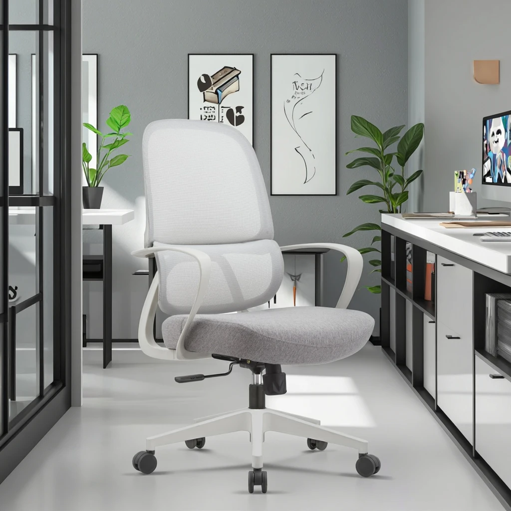 New Arrival 823B Gray Rubber Professional Office Chair Adjustable Tilt Mechanism Contoured Seat Cushion Mid Back Support 3
