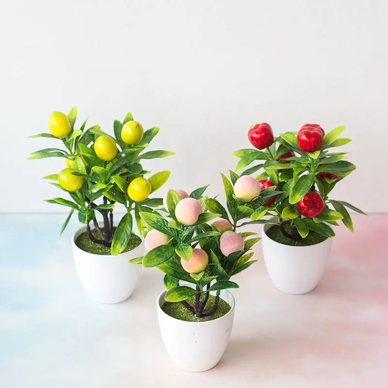 Knstliche Fuit Bonsai Zitrone Orange Shiitake Pilz Pfirsich Pfeffer  Erdbeer baum Knstliche Frucht Topf fr Home Decorative