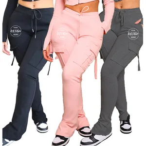 2026 New Custom Logo Women's Skinny Fit Mid Waist Pocket Drawstring Casual Cargo Pants Joggers Legging Women'S Pants & Trousers