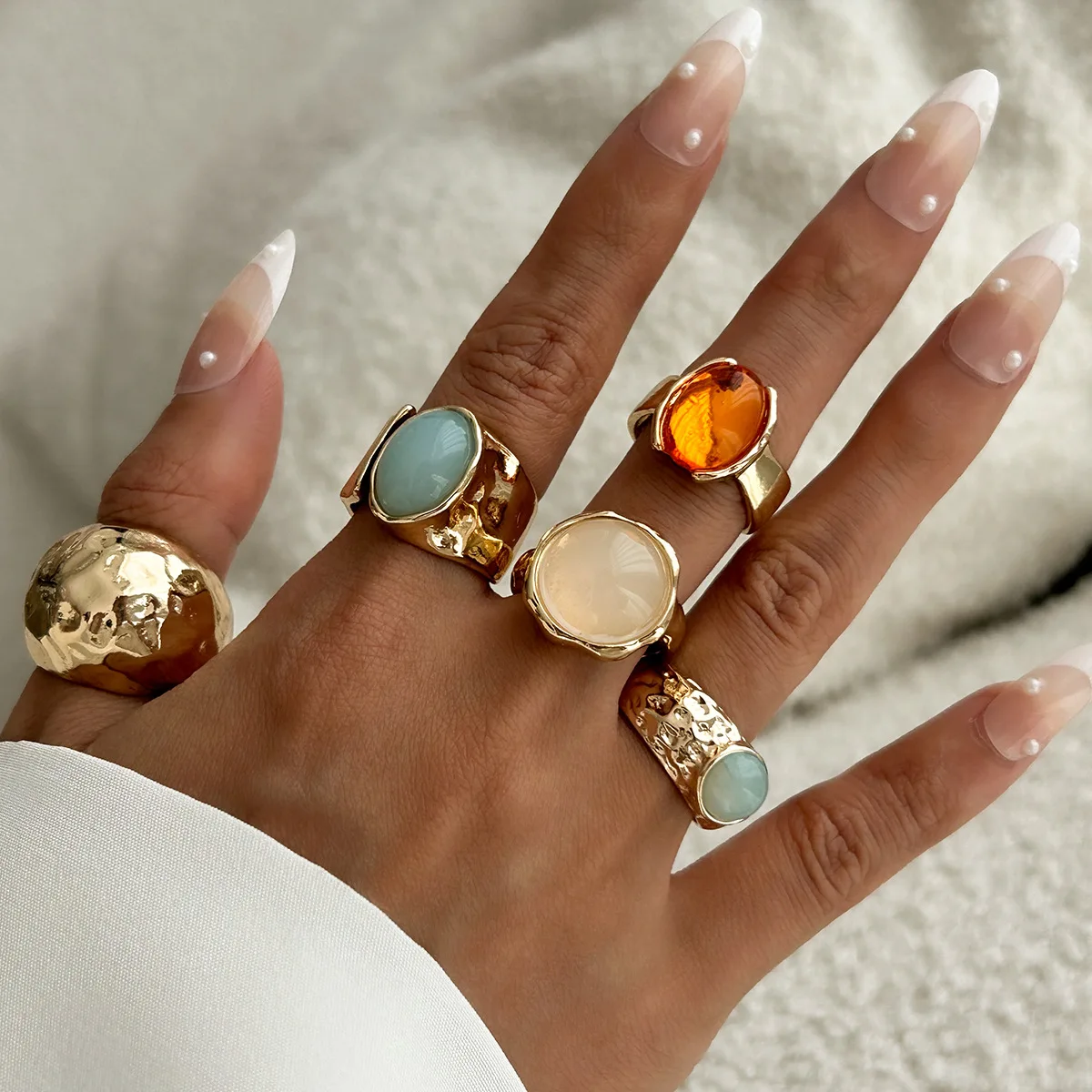Jachon Hot Sale Fashion Alloy Geometric Gemstone Ring Set Fine