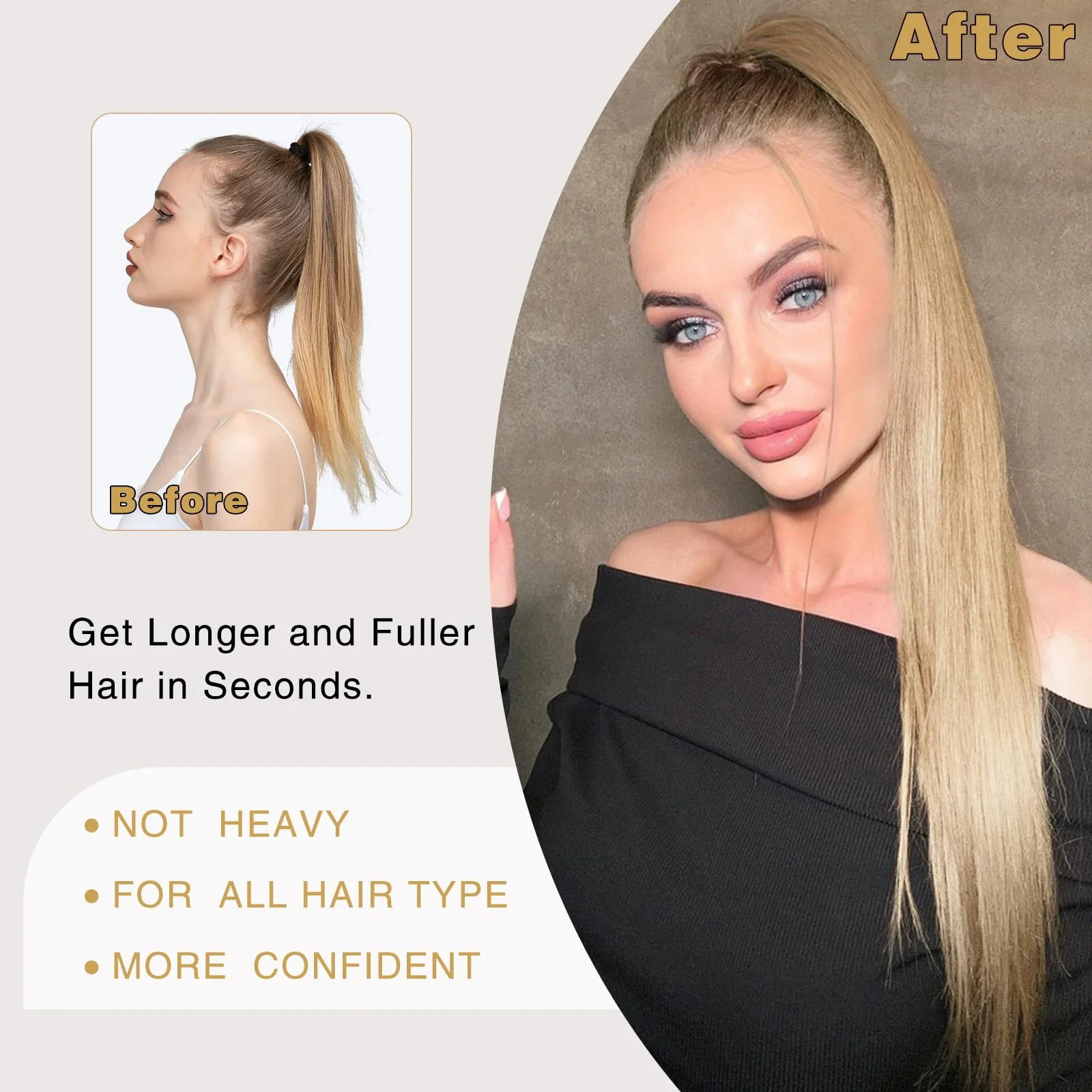 613 Blonder Pferdeschwanz mit Kordelzug zum Anklipsen, Echthaar-Extensions, glatter Pferdeschwanz zum Anklipsen, glattes Echthaar, 16-26 Zoll, für Frauen_voghion.com