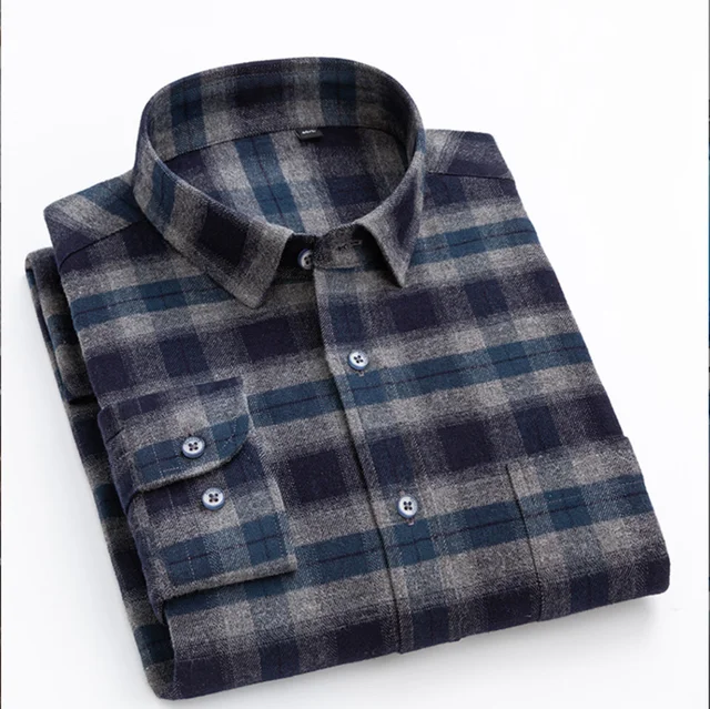 2024 OEM ODM Custom Spring and Autumn Men office business dress Flannel plaid shirt formal high quality men shirtshirt