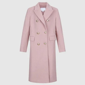 High Quality Customized Latest 2023  Fall Winter Loose Lambswool Pink Color Collar Cashmere Overcoat