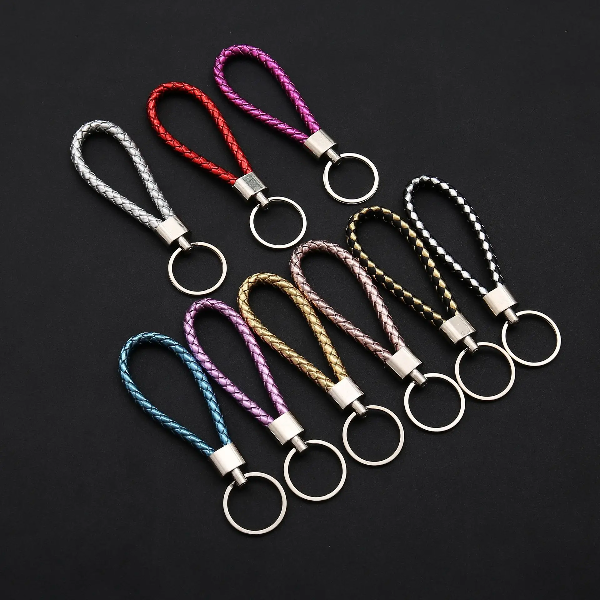 DIY Braided Keychain PU Leather Bag Pendant Keyring Holder Car Key Rings 