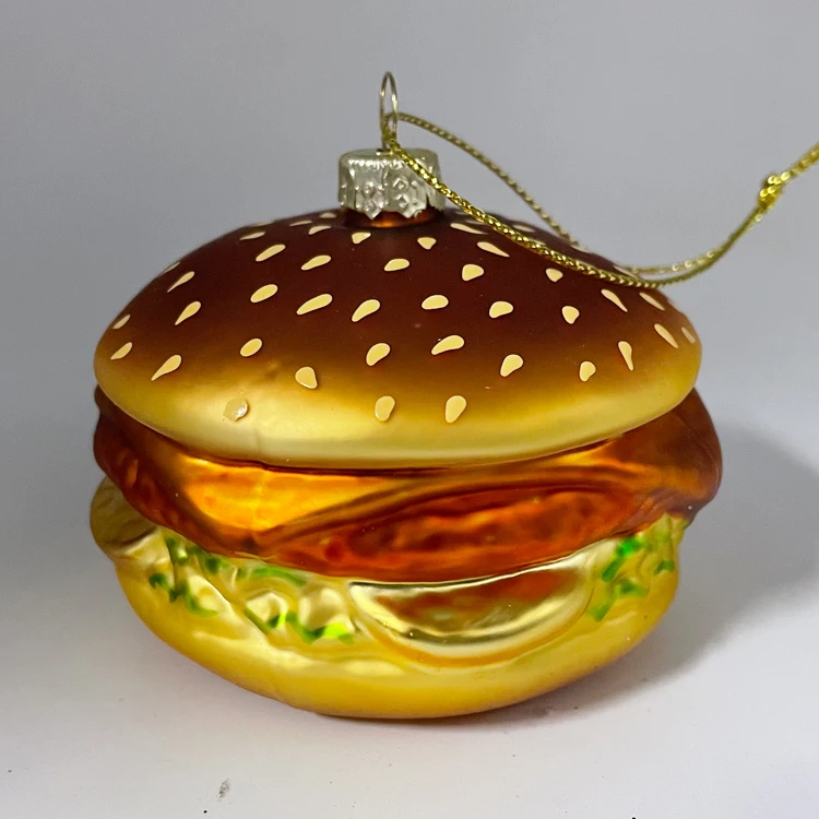 Wholesale hand painted blown glass hanging hamburger food Christmas tree ornaments