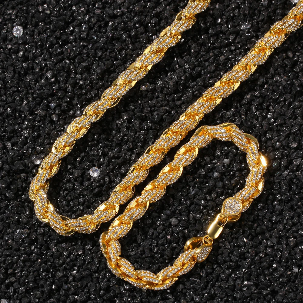 Collar de cadena de cuerda trenzada plata 925 con diamantes_voghion.com
