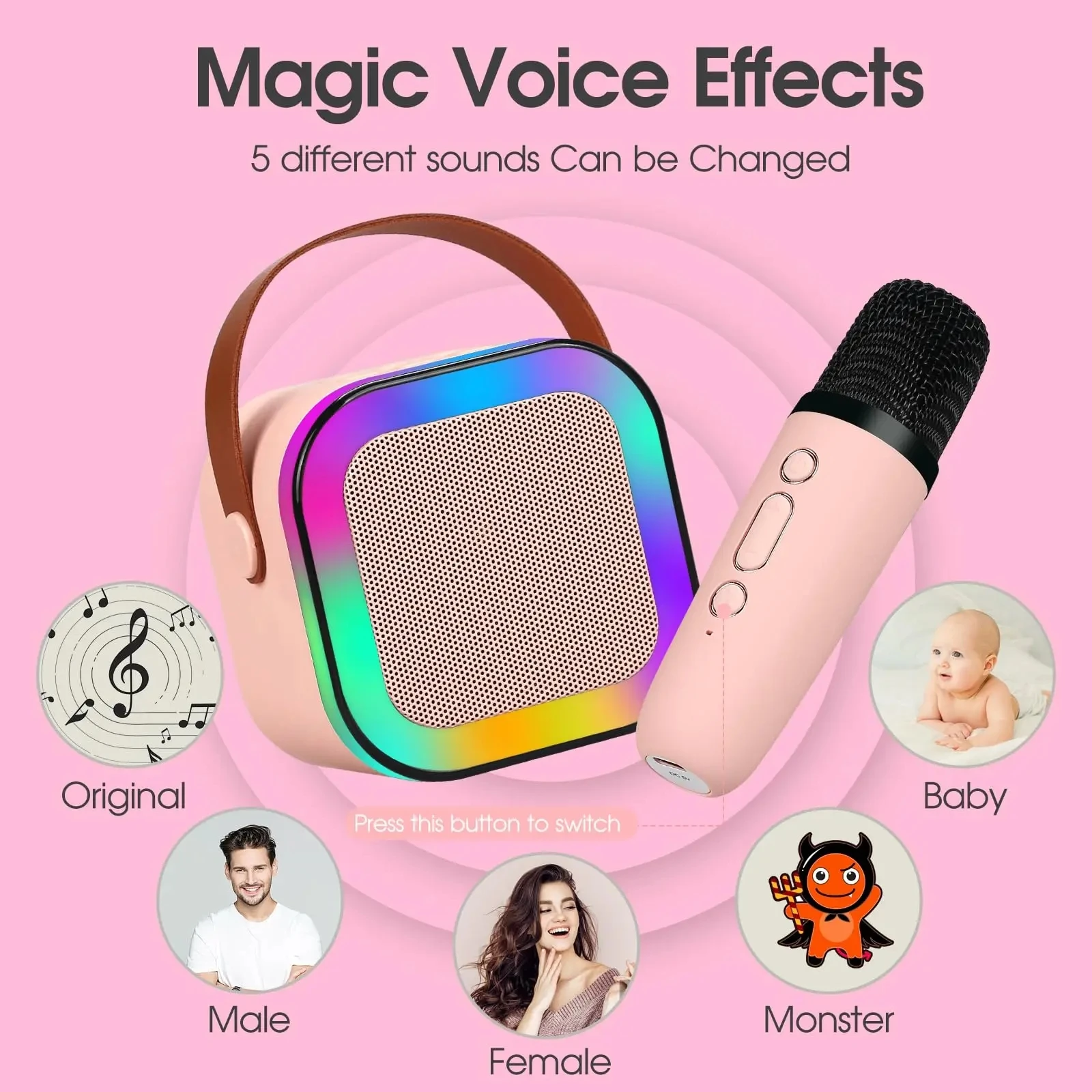 K12 High Quality Mini Karaoke Party Speaker for Blue Tooth Machine Player for Outdoor Parties with RGB Microphone for Kids