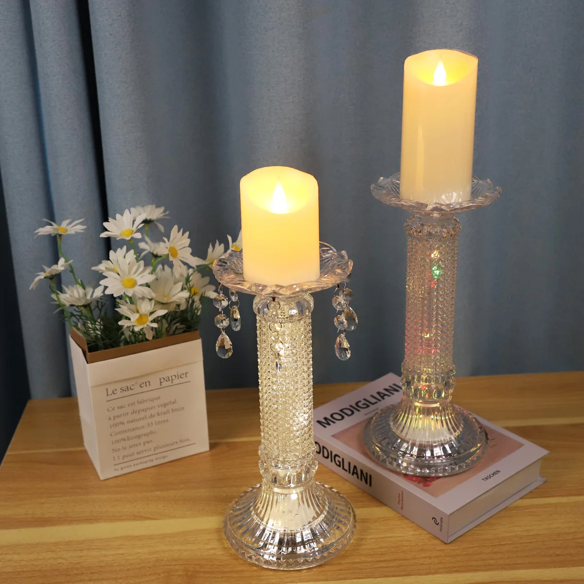 Candle holders for pillar candles large luxury tall glass candle holders led colored light compatible with battery operated