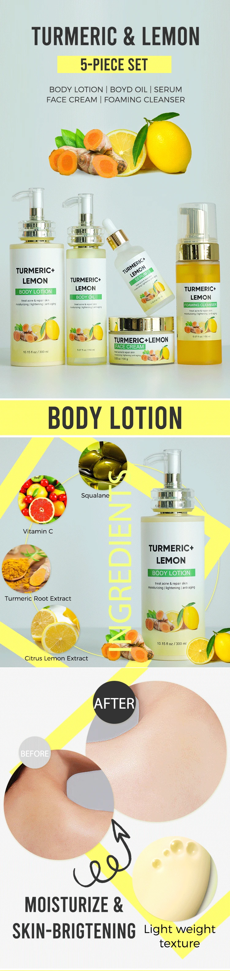 Acne Treatment Aloe Vera Turmeric Oil Face Cream Serum Turmeric Cleanser Turmeric Skin Care Set