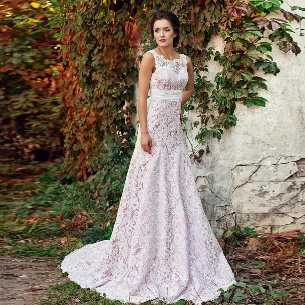 速卖通登录复古新娘连衣裙定制o型无袖性感露背蕾丝护套婚纱礼服