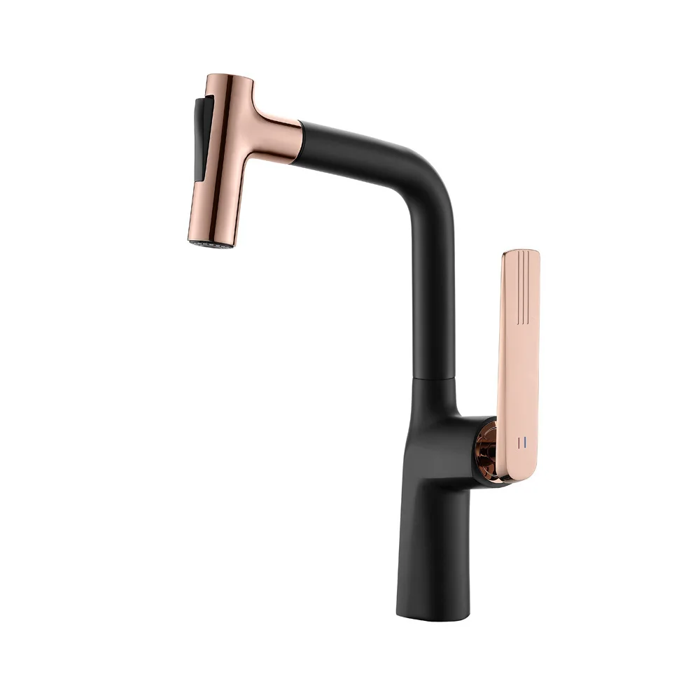 Black Rose Gold Pull Out Kitchen Faucet Single Handle Sink Mixer Tap