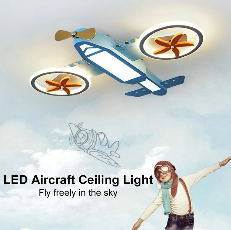 Simple creative LED ceiling light boy cartoon bedroom kindergarten aircraft fan lighting