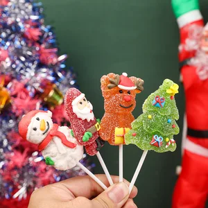 Christmas Bulk Gummy Snacks Gift Box High Color Assorted Flavored Santa Claus Lollipops Creative Stick Fruity Halal Certified