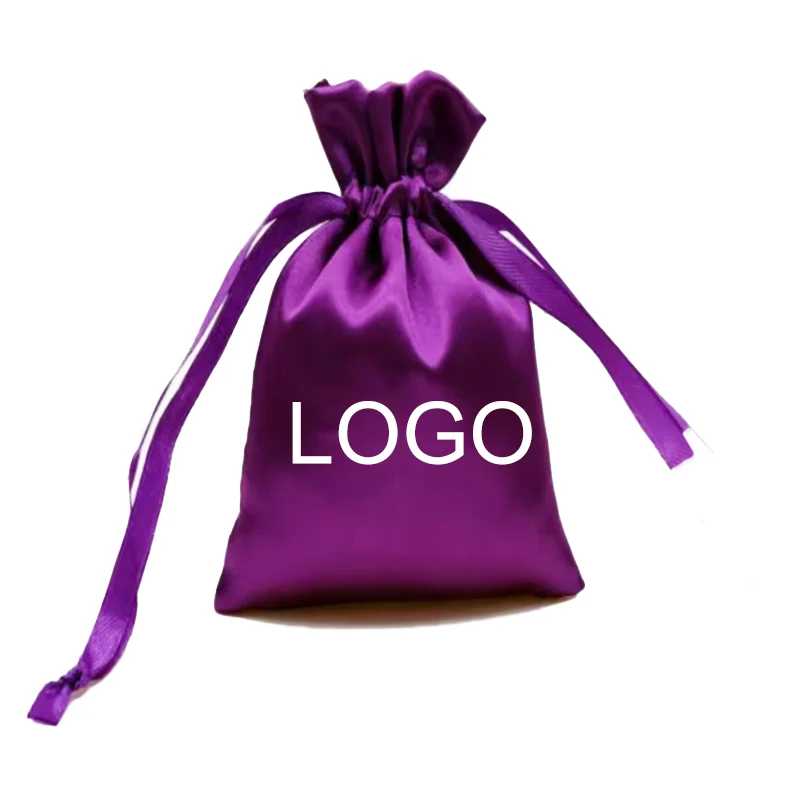 Изготовленный на заказ логотип напечатанный атласный мешок для ювелирных изделий шнурок сумка из натурального шелка роскошных сережек кольцо Упаковка подарочная